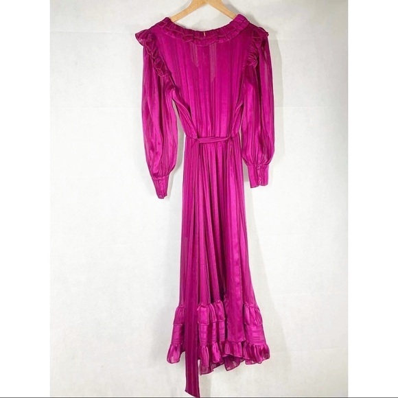 Misa  Gabriela Fuschia Striped Chiffon Midi Dress Size Small - Picture 3 of 16
